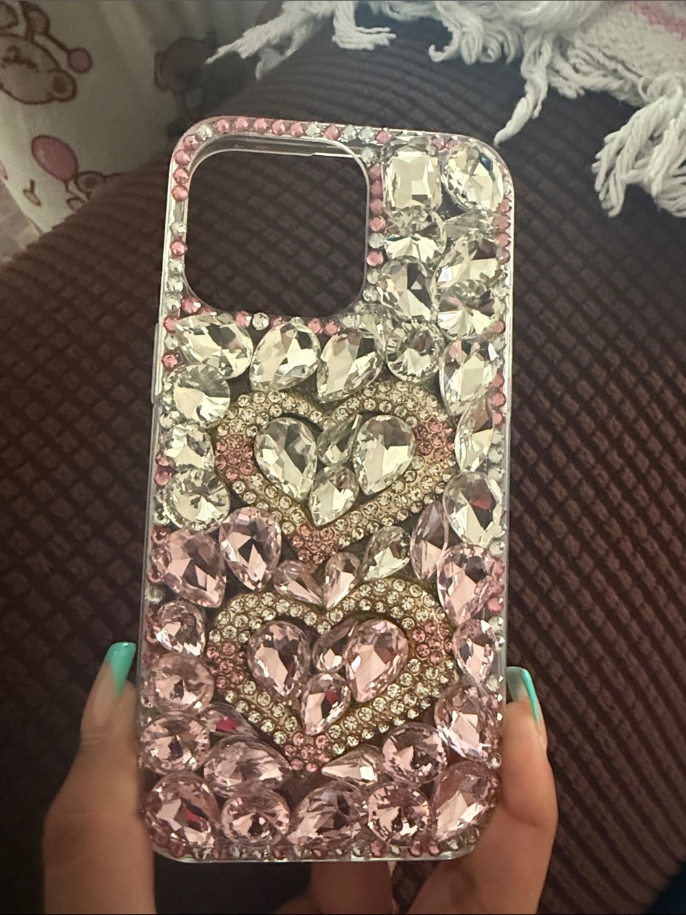 Decorative Pink Crystal Heart Phone Case - Bling Protective Cover